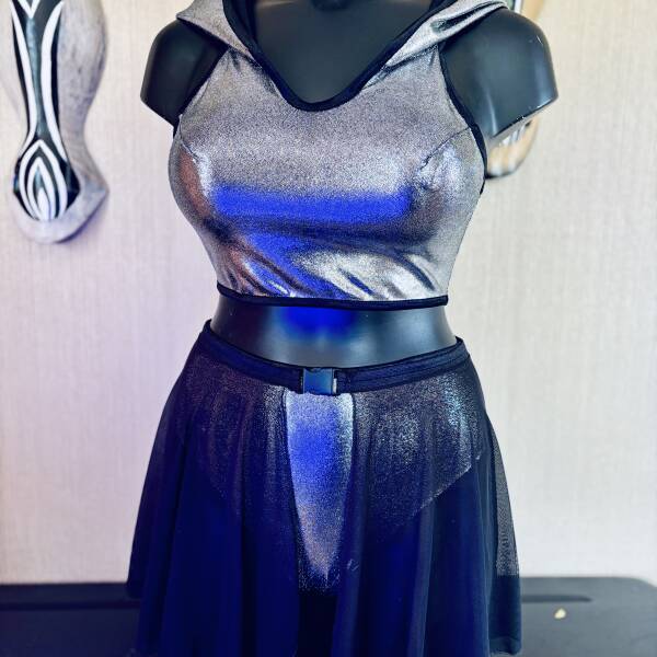 Zwart en zilver hoodie setje met hoog broekje clubwear